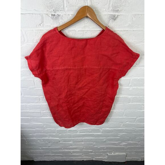 Tahari Women's V-Neck Linen Relaxed Fit T-Shirt Short Sleeve Red Size Small - Picture 3 of 4